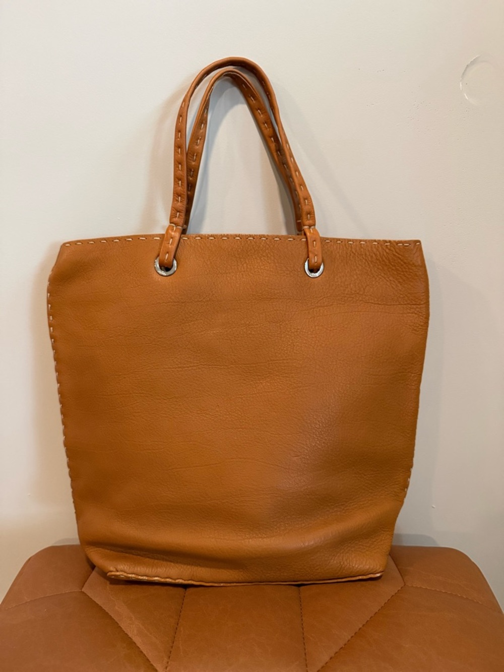 FENDI Selleria Leather Medium Tote Bag - Brown Romano Shoulder Bag - Italy